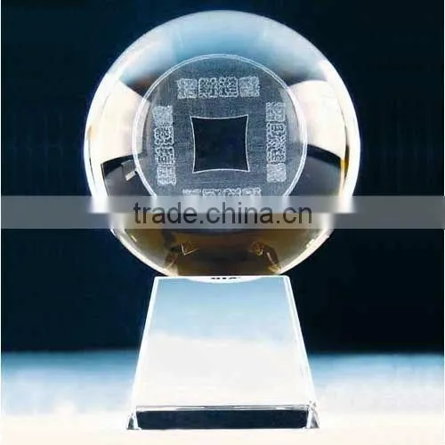 3D laser engraving crystal ball with two butterfly and flower