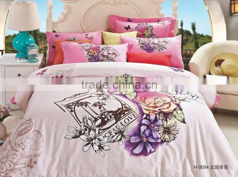 Hot selling chinese 3d printed rose pattern indian silk bedding set