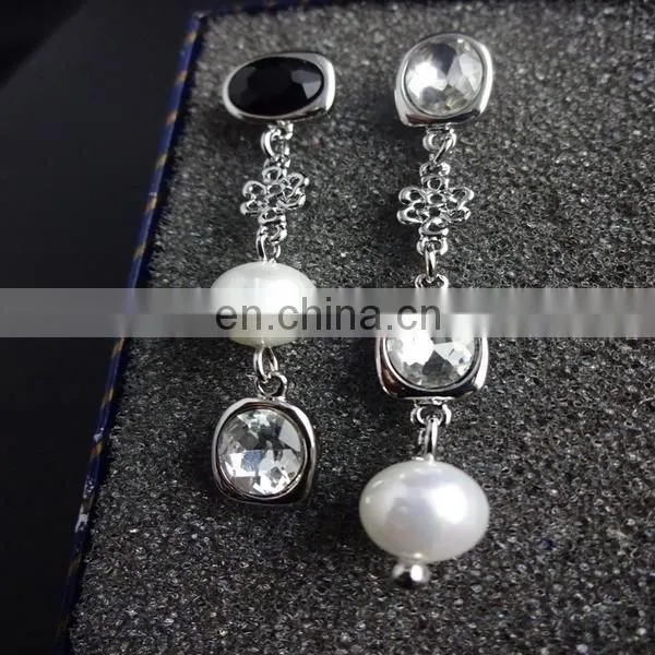 Asymmetry glass crystal pearl chandelier earrings bridesmaid earrings