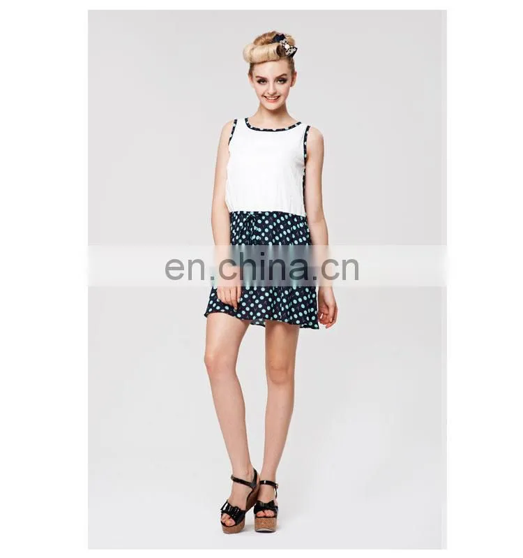 2014Japansese style splicing with contrast color refreshing printed summer dresses