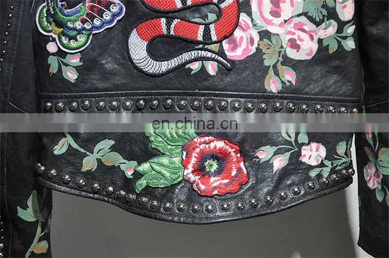 Fashion Printed Real Leather Jacket Cool Girls Leather Jacket Motorcycle