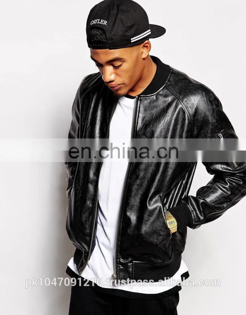2014 Fashion Colletctions Men's Faux Leather Look Bomber Jacket