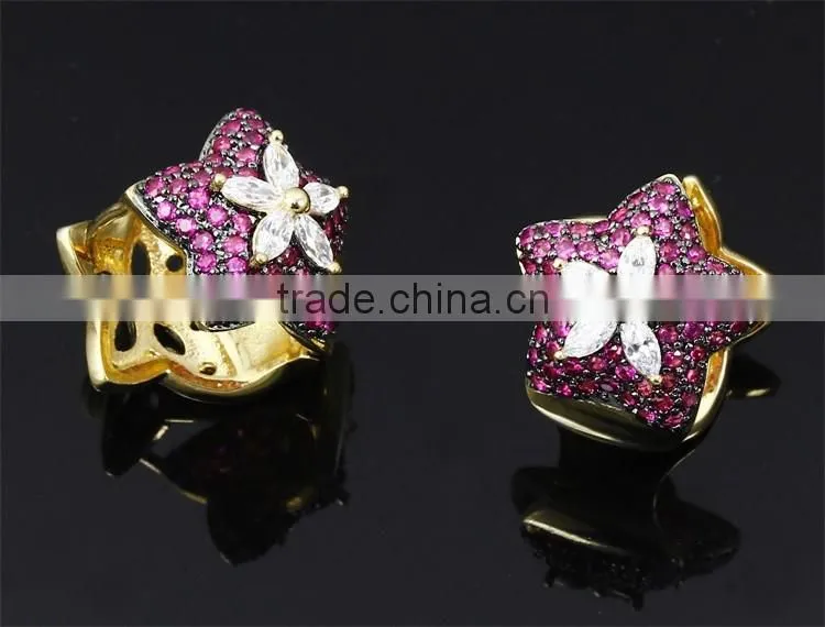 Latest Trend Cocktail Party Colorful Red Cubic Zirconia Star Fancy Jewellery Set