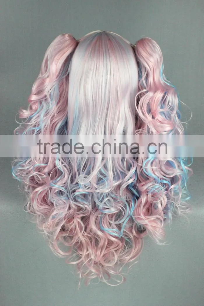 High Quality 70cm Long Wave Beautiful Lolita Wig Color Mixed Synthetic Anime Cosplay Hair Ponytails Wig Party Wig