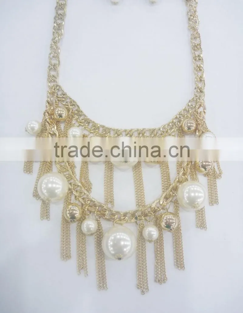 FASHION CHUNKY CHAIN/BIG BEADED TASSEL NECKLACE EARRING SET