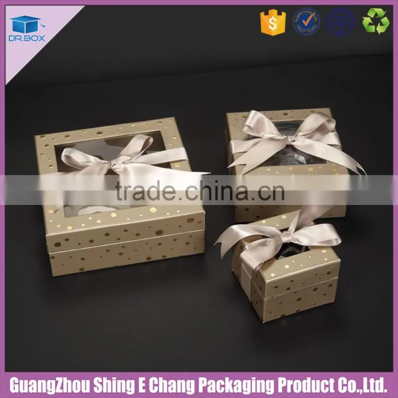 High quality factory manufacter paper gift packaging box with window/ribbon