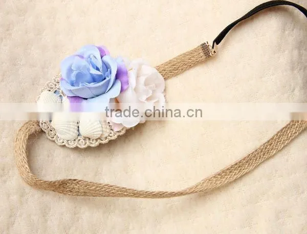 Little Fresh Retro Handmade Flowers & Bowknot Hemp Rope Elastic Hair Band Fashion Headband