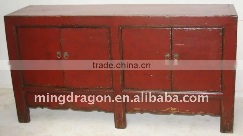 Chinese Antique Red Four Door Cabinet Shoes Kitchen Cupboard