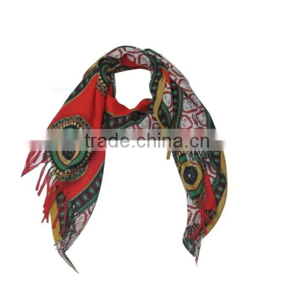 colorful ripple infinity magic scarf with grey tassel