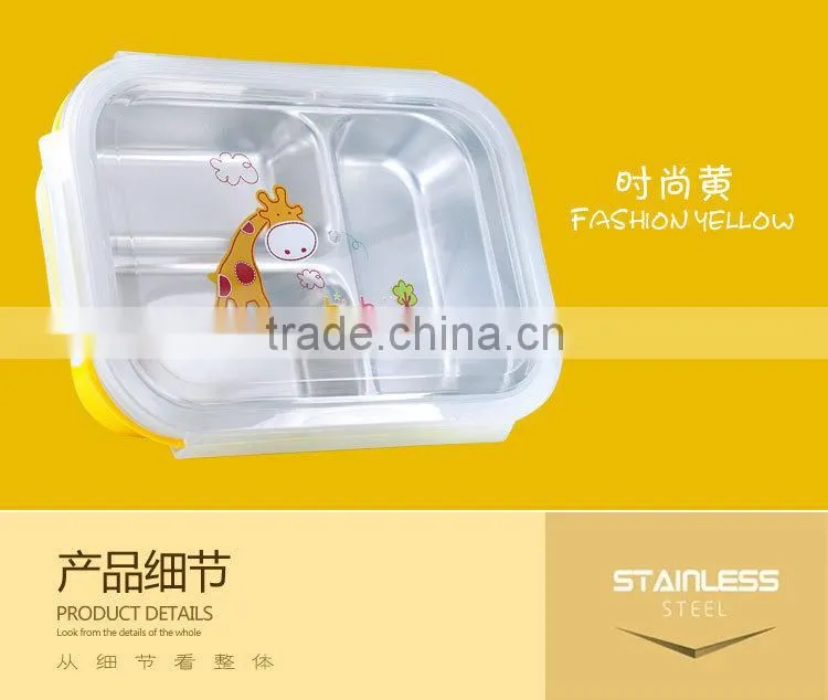 stainless steel bento lunch box containers with 3 compartments for children made in china