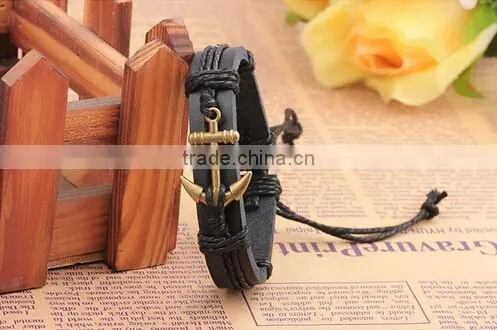 >>New arrival SW14100 promotion anchor leather bracelet/