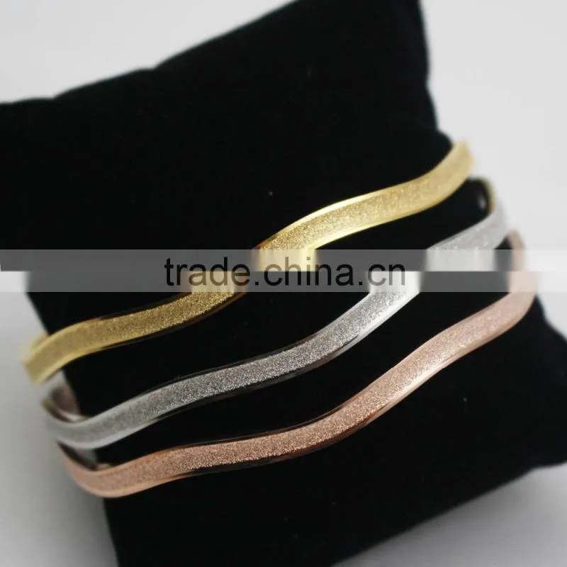 Wave Shaped Women Stainless Steel Sandblasted Bangle Bracelet