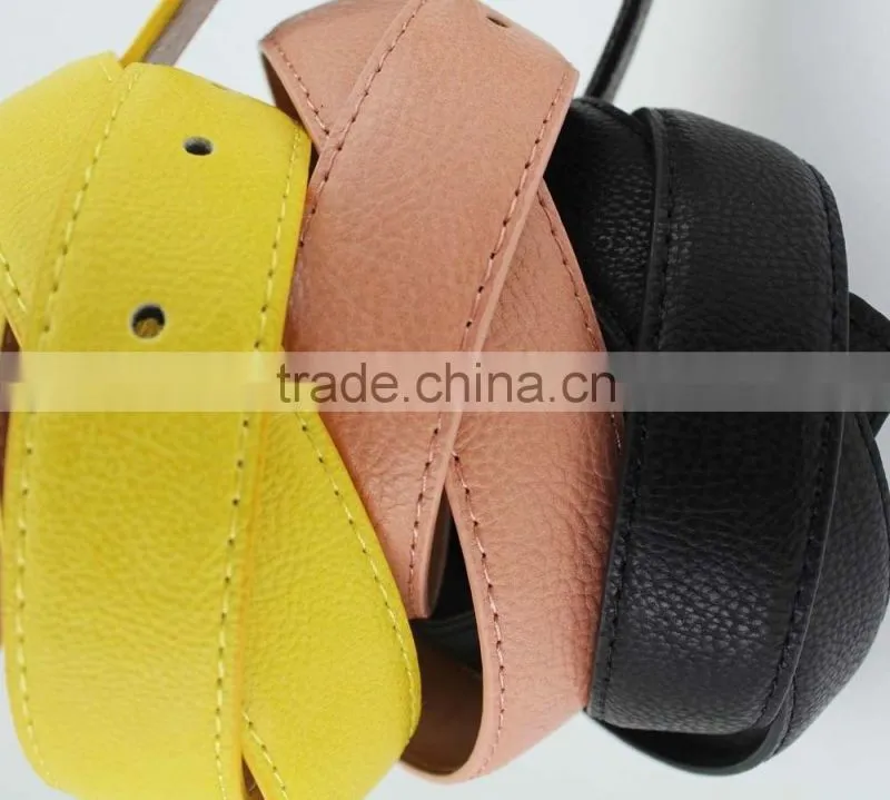 Women's fashion Pink PU leather new dress belt with smooth gold buckle belt