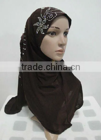 H118 latest rhinestone hijab with flower on back