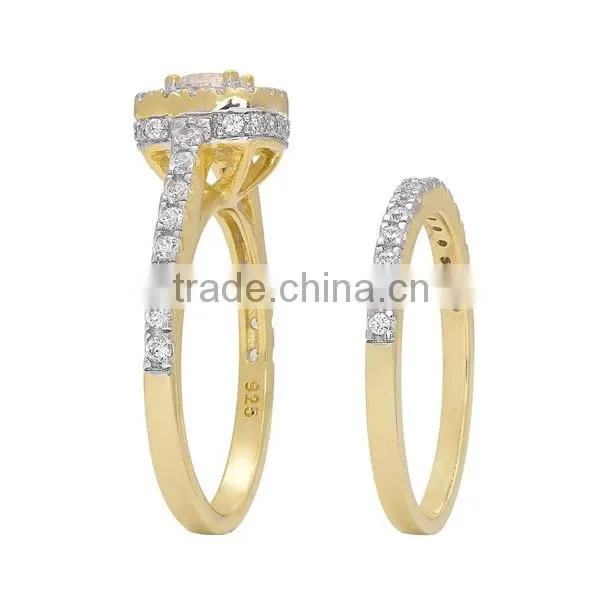 2016 fashion design gold over 925 sterling silver CZ wedding ring engagement ring set