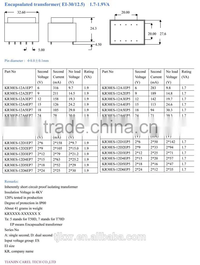 CE, ROHS, UL, VDE approved PCB mounted electric transformer,