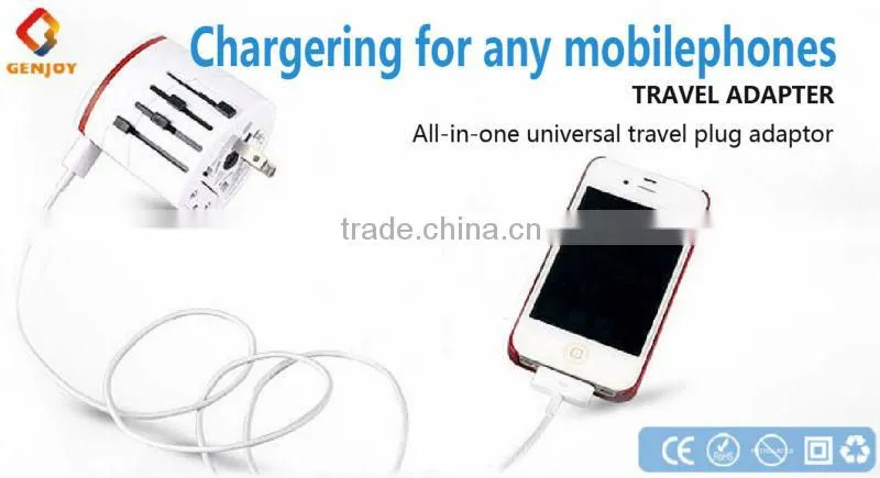 Unbelieveble Price GENJOYA1121 China portable phone charger universal adaptor for AU/US/UK/EU Powre