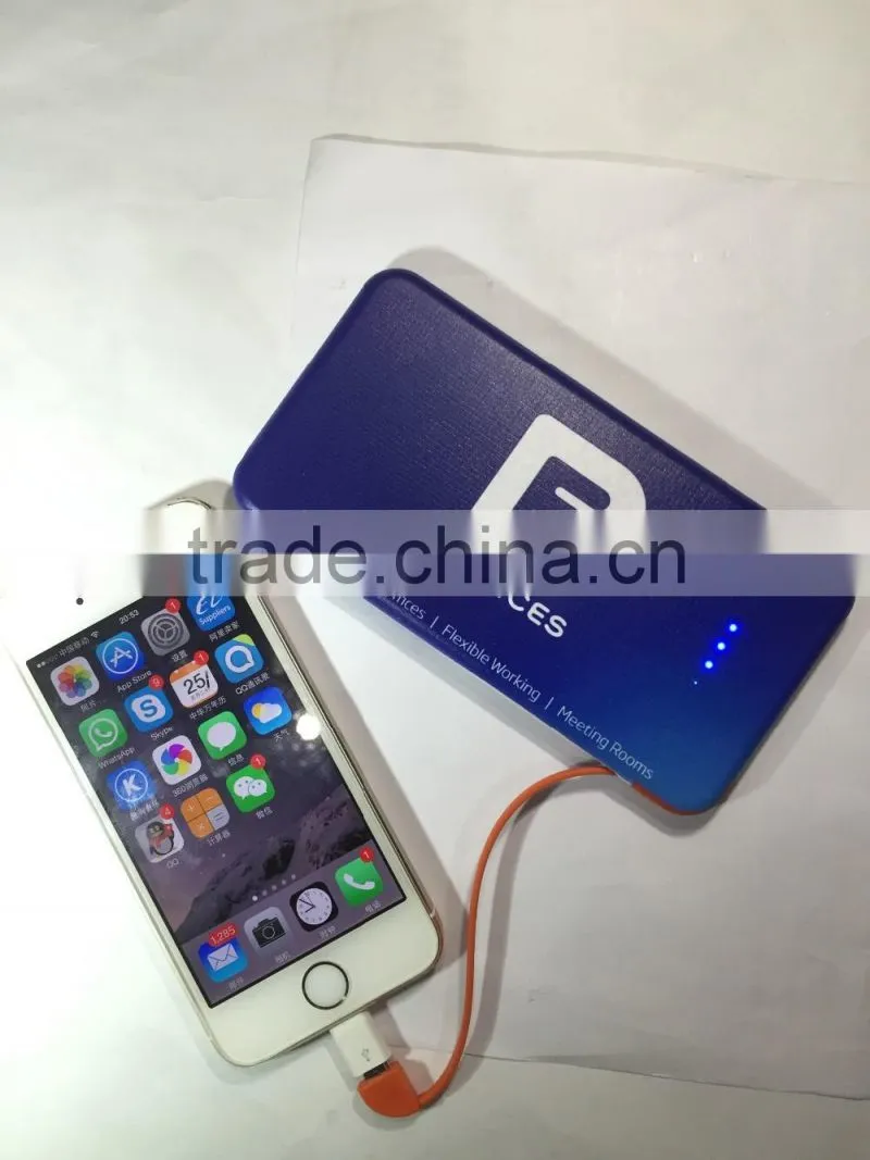 Built in micro usb cable slim 4000mAh promotional power bank charger with full color logo printing