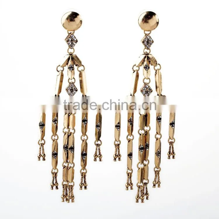 Statement wholesale Fashion alloy tassel drop earring vintage crystal pendant earring