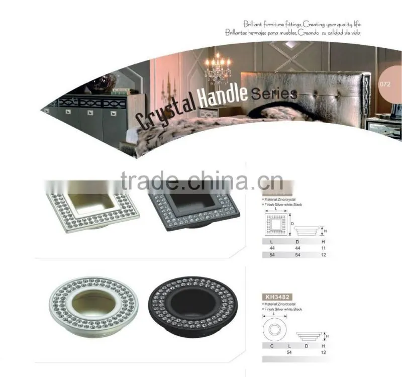 Decorative Crystal Drawer Pull Knobs, Glass cabinet Drawer Knobs with white/back plate