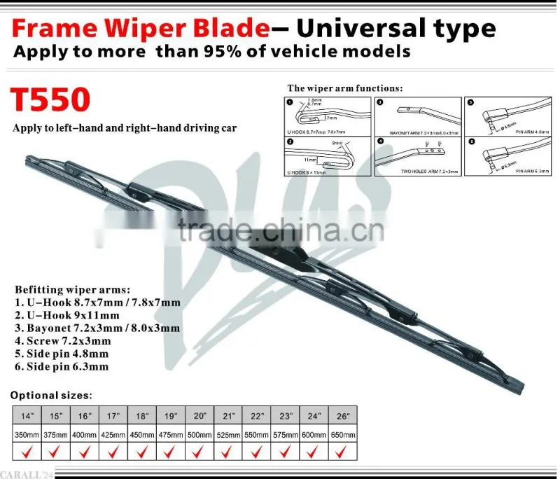 Frequently Used Front Frame Wiper Blade with 1.2mm Thickness Frame