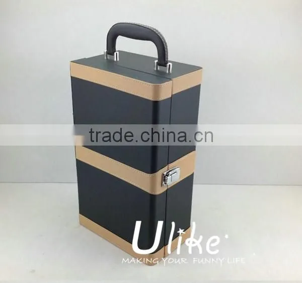 2014 popular Leather beverage packing box luxury gift box packaging Luxury Black Leather Wine Case Package wedding souvenirs
