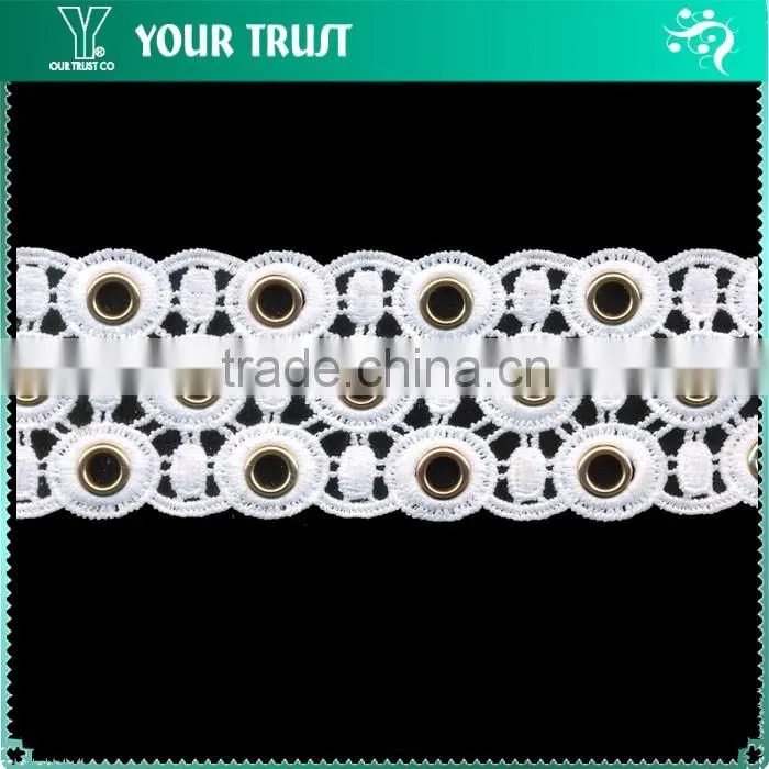 Silver Or Gold 10MM White Polyester Lace Metal Grommet Eyelet Trimming