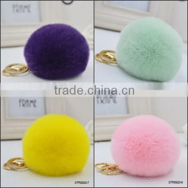 Cute Genuine Rabbit Fur Ball Pom Pom Key Chain Car Handbag Charm Key Chain