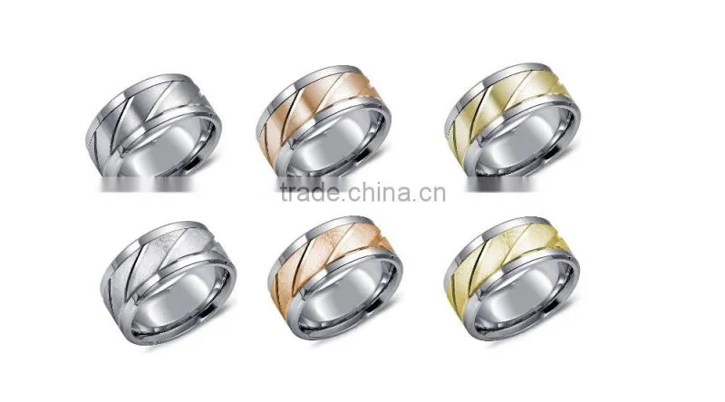 Polished Shiny Rose Gold Plating Tungsten Wedding Bands Ring Inlay Carbon Fiber Rings Bands