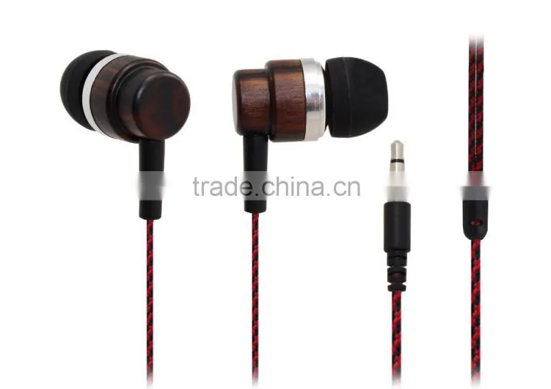 2016 Top quality purely natural wood earphone, stereo in-ear earphone headset