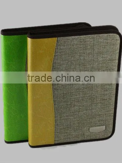wholesale personal leather portfolio with zipper/calculator /notepad