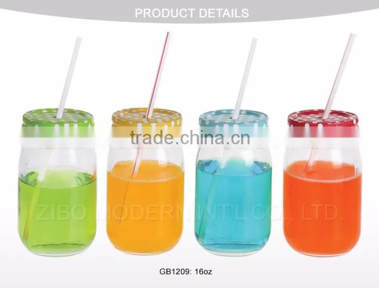 High Quality Juice Canister Custom Made Embossed 16oz Glass Mason Jar