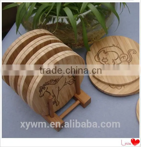 Set of heat-insulated bamboo cup coaster with holder