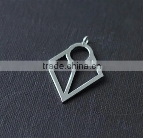 Classic Hollow Silver Pendant Stainless Steel Mens Polished Small Charm Jewelry