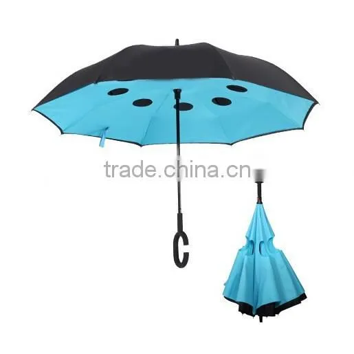 Double Layer C Shape Handle Windproof Inverted Umbrella