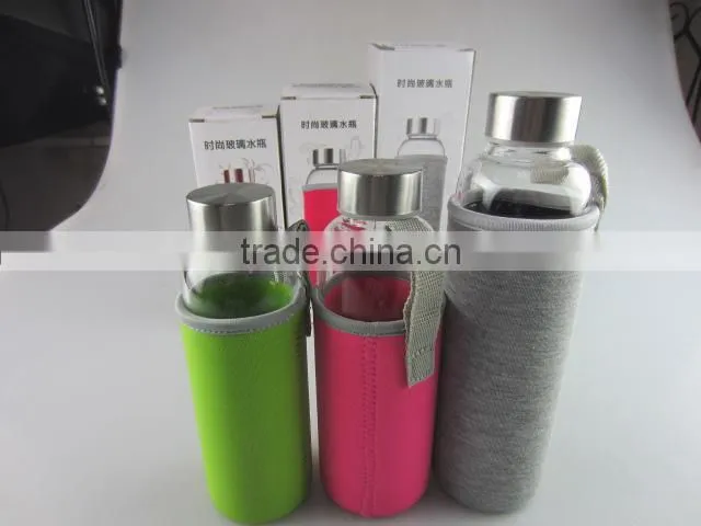 Wholesale glass sport watter bottle with knitted jacket in stock