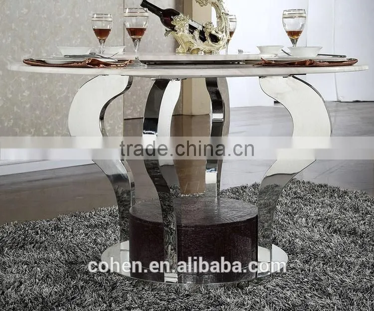 Hosehold 4 people round turntable marble top stainless steel furniture dining table and chairs with highest quality