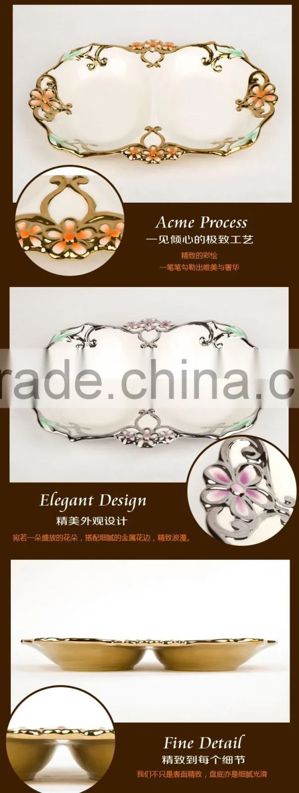 Wholesale golden electroplating fruit departed plate,electorplate golden plate ceramic material