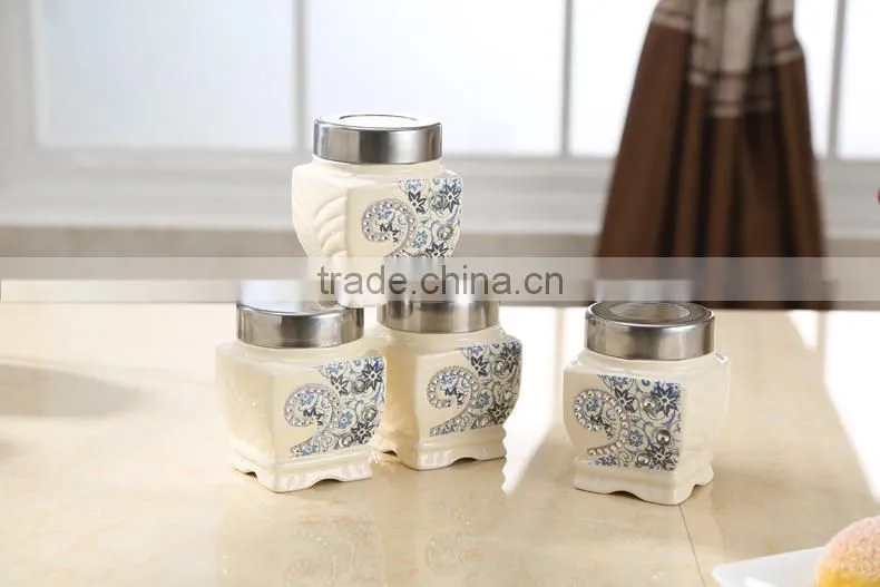 ceramic canister set stainless metal stand
