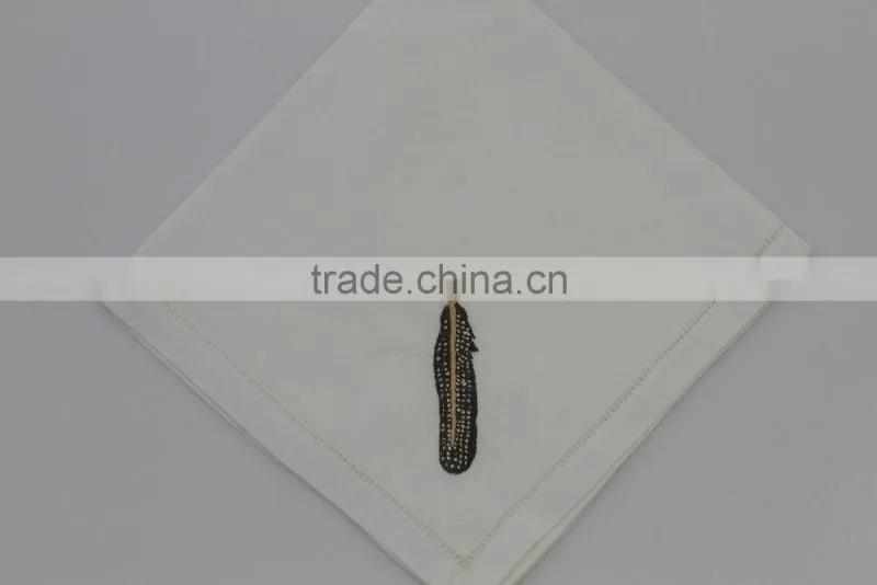 Luxurious 100% cotton embroidered table napkins with hemstitch, set of 6, various designs