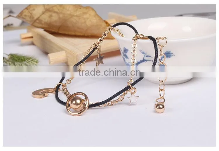 goldfill round smiling face charm bracelet tiny rhinestone charm bracelet colorful rope gold chain layered bracelet