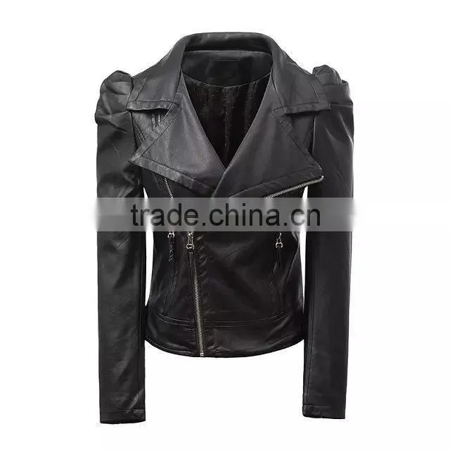 Womens Cuff Lapel Punk Zip Slim Fit Faux PU Leather Motorcycle Sexy cool Short Jacket