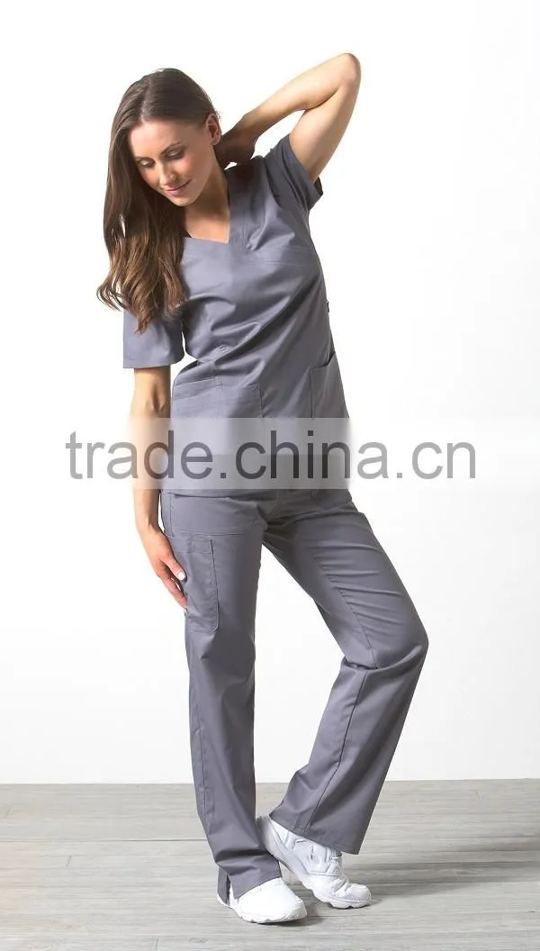 Custom V neck hospital uniform fitted clinical medical scrubs uniforms