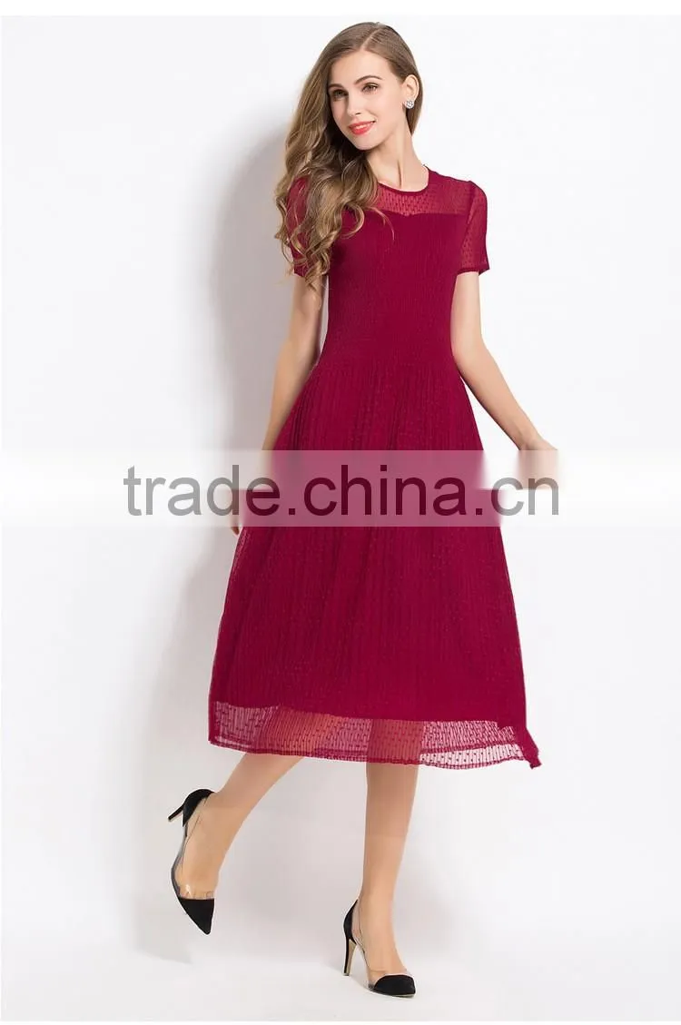 Young lady summer Europe fashion jacquard pleated dress