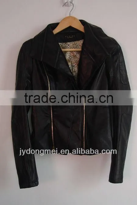 black color women fashion leather jacket with zipper