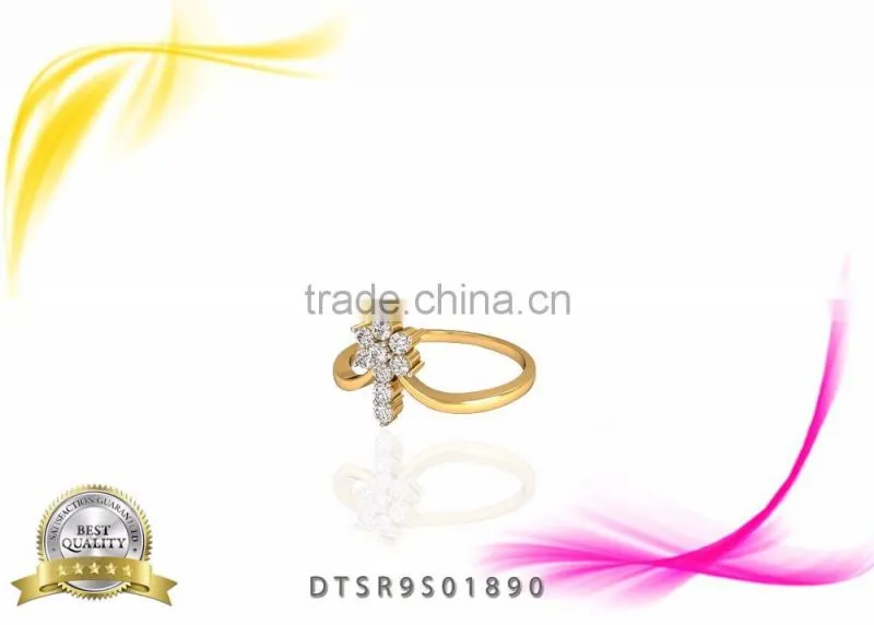 Beautiful Floral Design CZ Stud 14kt Gold Plated Ring