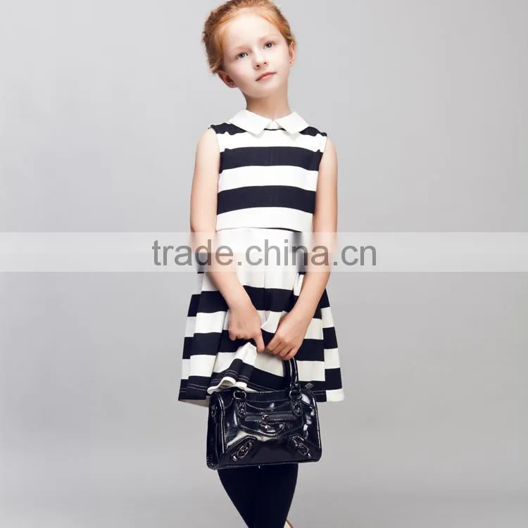 STOCK available! COOL KID ZONE summer children girl black and white stripes print short sleeveless dresses brand girl dress