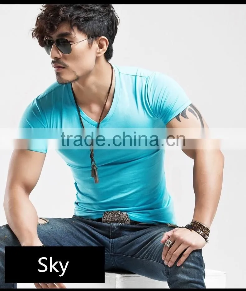 Men's Tops Tees 2016 summer new cotton v neck short sleeve t shirt men fashion trends fitness tshirt
