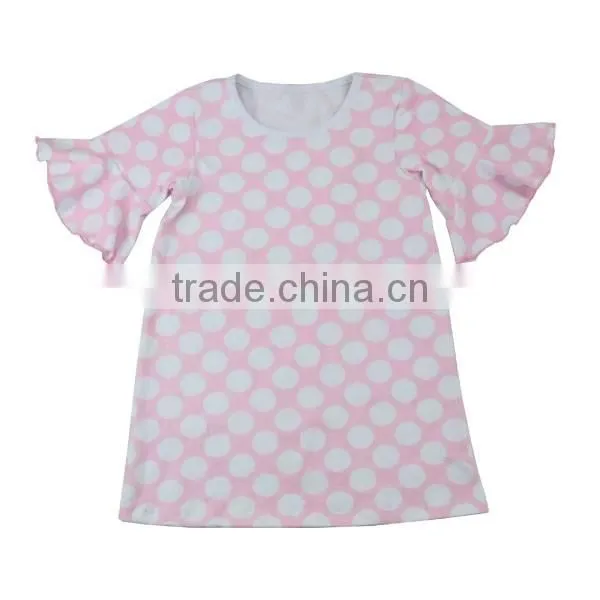 2017 organic cotton kids clothes polka dot ruffle sleeve tunic tops dress girls summer casual dress wholesale
