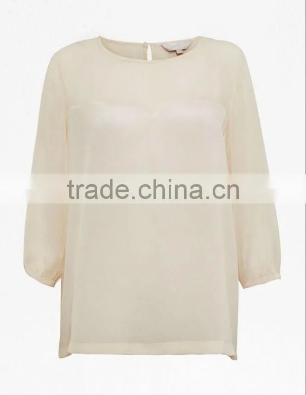 Ladies Round Neck Pure Silk Crepe Shirt Top